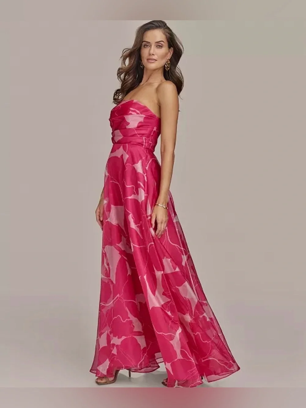 NWT Donna Karan New York Printed Strapless Floral Maxi Ball Flowy Gown_3